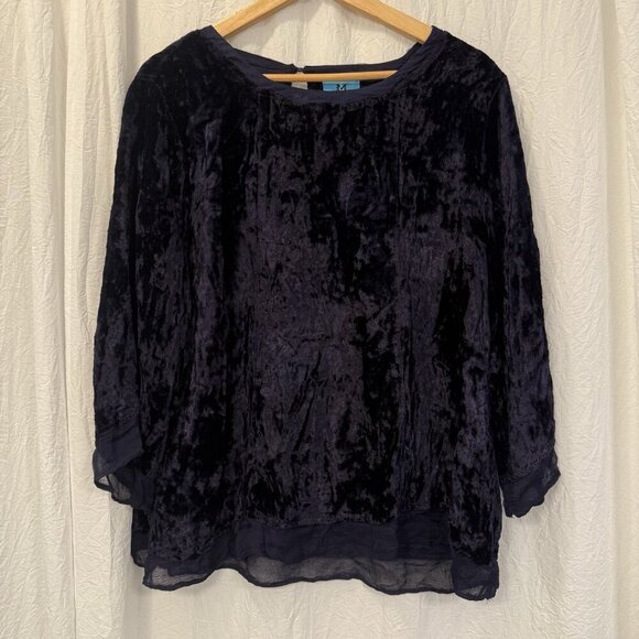South Main Women Crushed Velvet Top Blouse Size XL Mature Holiday Midnight Blue - Picture 3 of 10